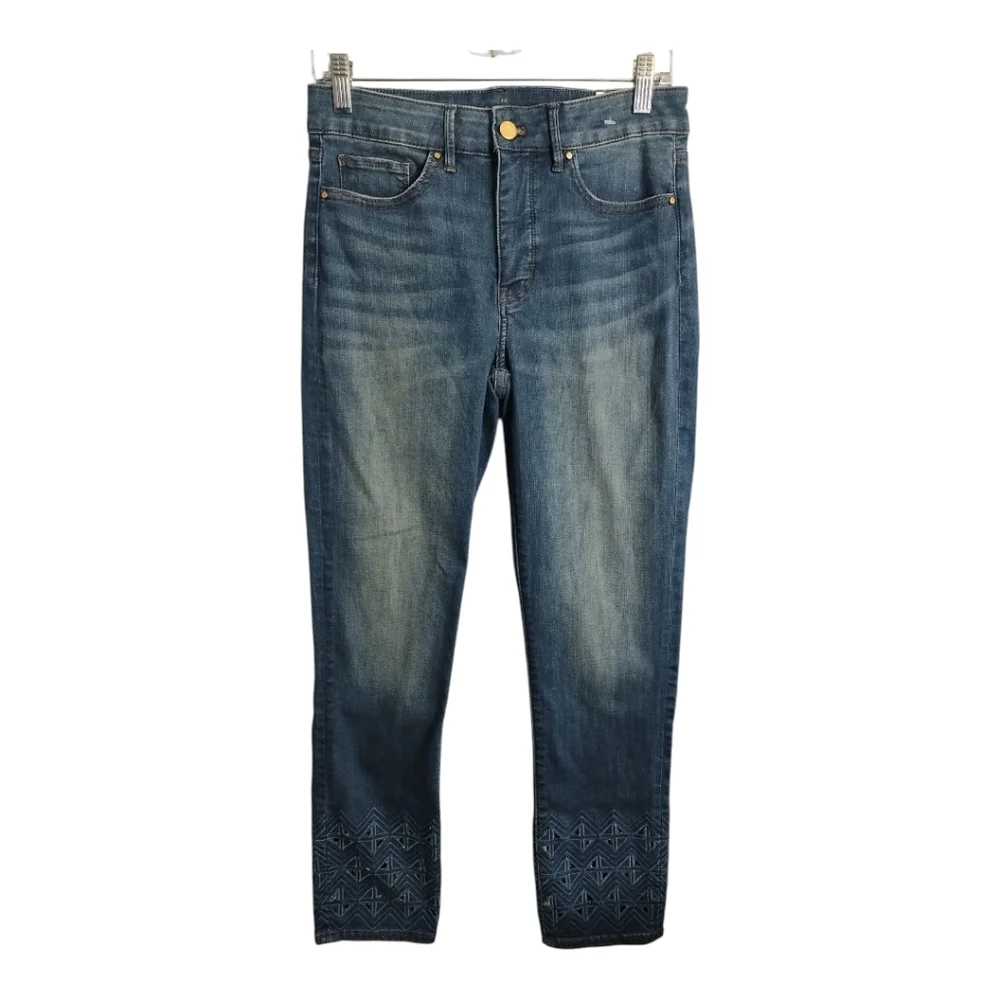 WHBM High Rise Laser Hem Slim Crop Boho Festival Hippie‎ Preppy Jean 4 LONG